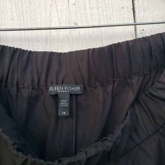 Eileen Fisher Womens Black Stretchy Waist Wide Leg Capri Pants Sz 1X